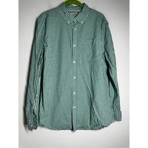 St.Johns Bay Mens Green Gingham Plaid Long Sleeve Shirt Comfort Flex Sz L